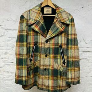 Ace Sportswear Rainbow Plaid Car Coat Faux Fur Lined Vintage 50s 60s 70s Rare XL